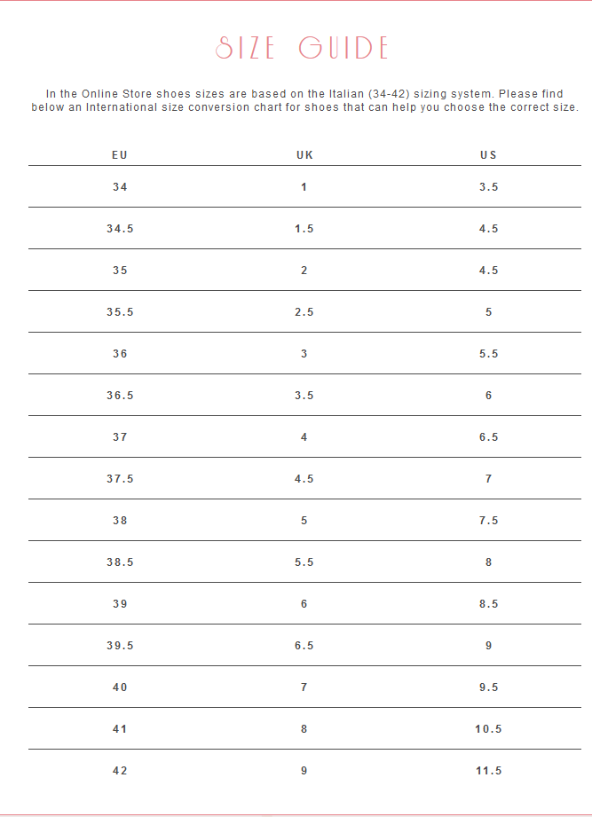 Givenchy Shoe Size Chart