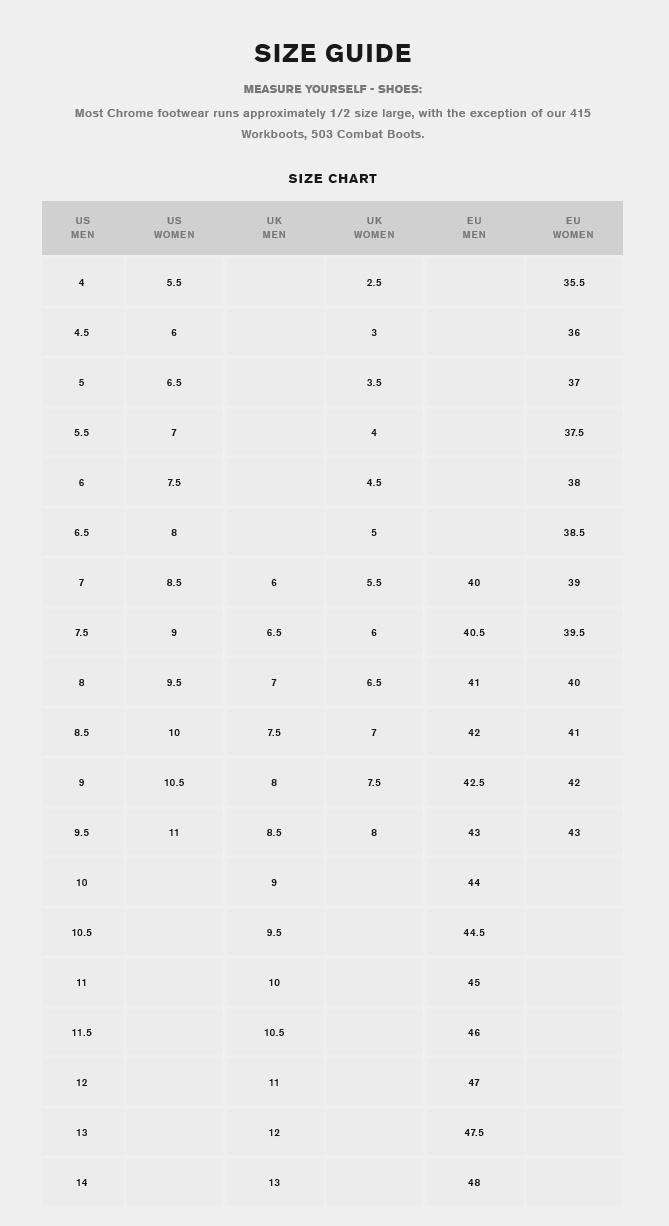 Sauce Avenue Size Chart