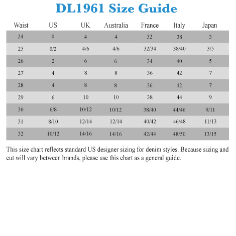 Dl Jeans Size Chart