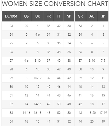 Dl1961 Size Chart
