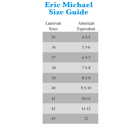 Eric Michael Shoes Size Chart