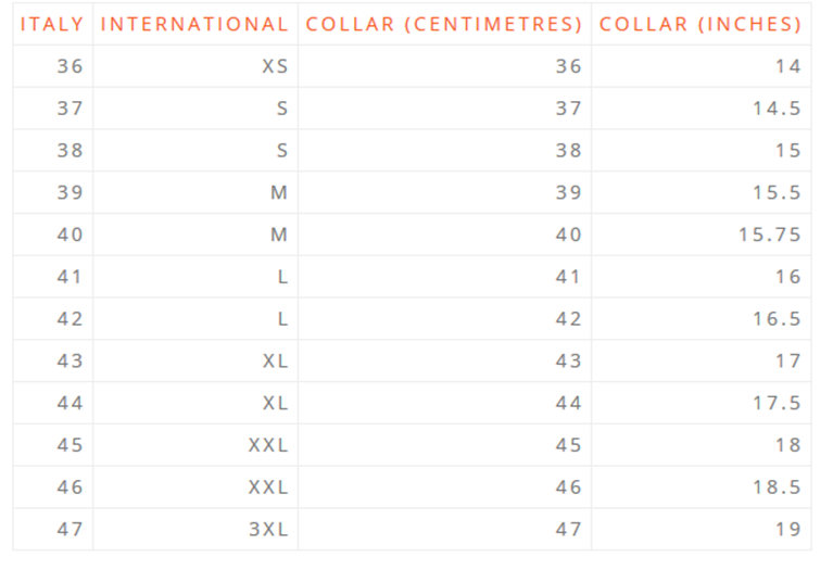 Men S Button Shirt Size Chart