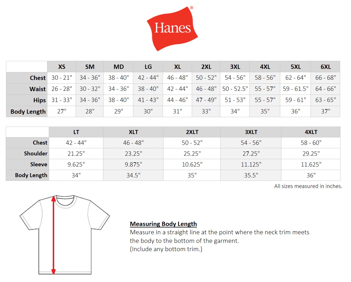 Hanes X Temp Size Chart