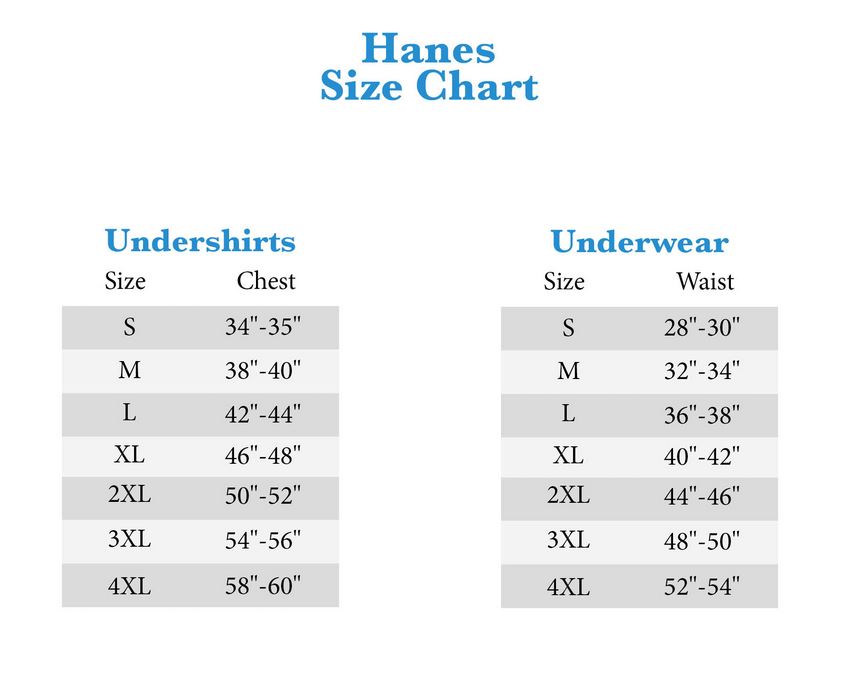 Hanes Size Chart For