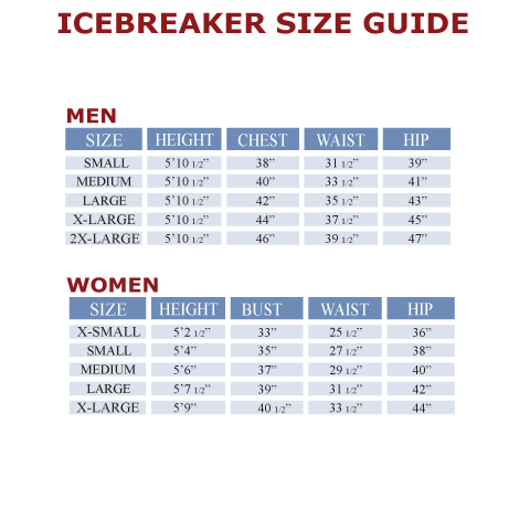 Icebreaker Women S Size Chart