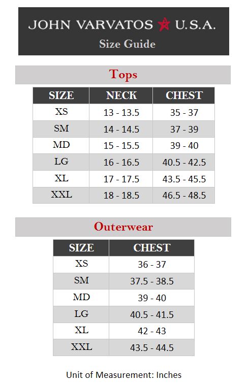 John Varvatos Size Chart Jackets