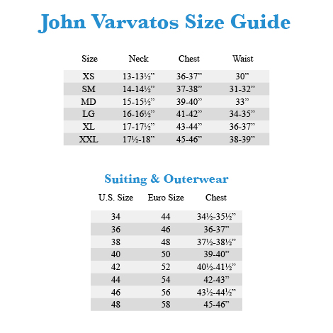 John Varvatos Size Chart