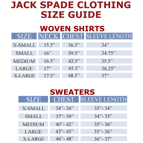 Jack Spade Size Chart
