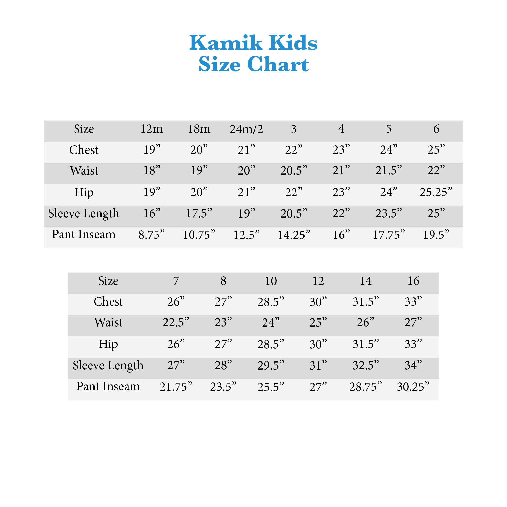 Kamik Shoe Size Chart