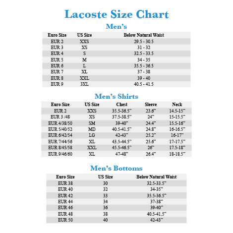 Lacoste Men's Size Chart