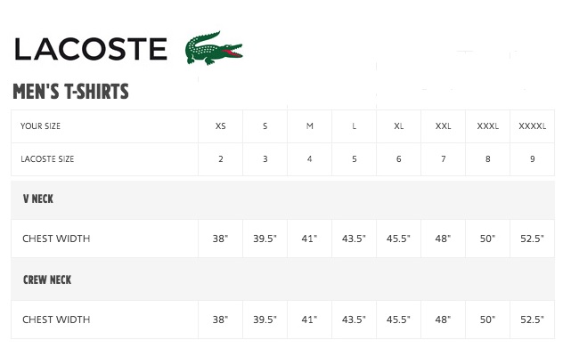 lacoste shirt sizes chart