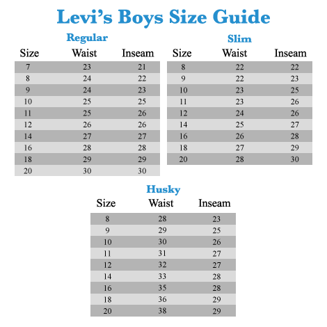 Levis 511 Measurement Chart