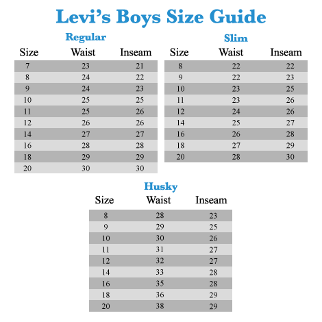 Young Men S Size Chart