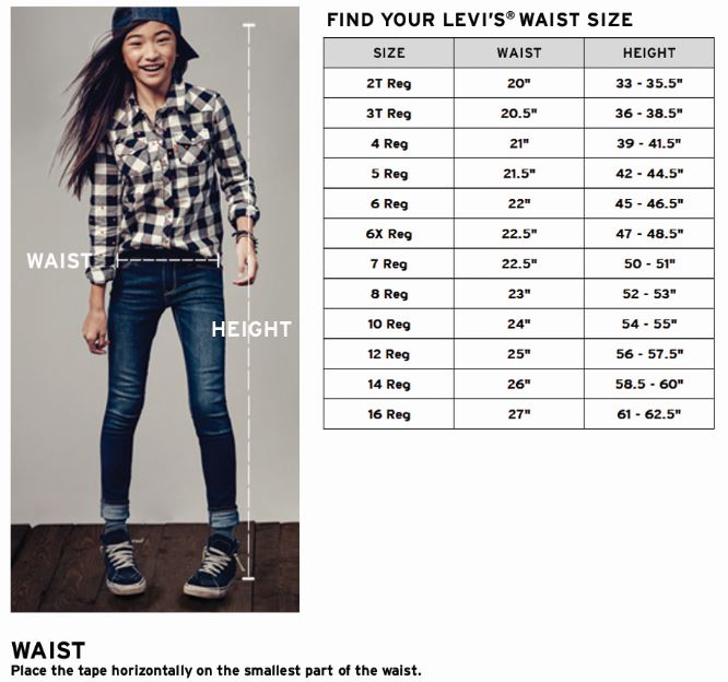 Levi S Girl Jeans Size Chart