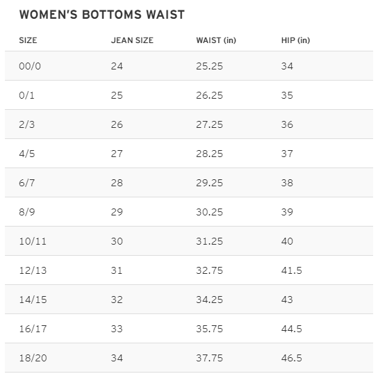 levis womens shorts size chart