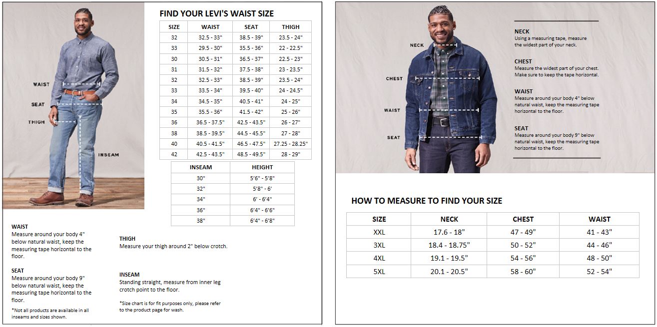 levis 501 size chart