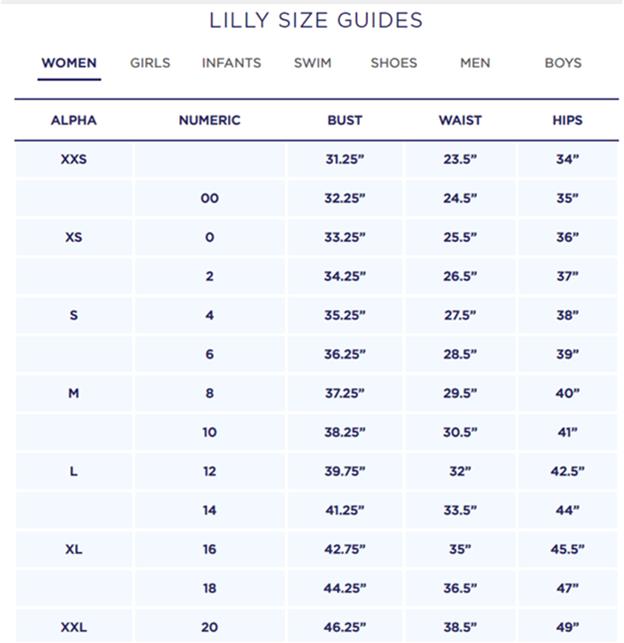 Lilly Pulitzer Dress Size Chart