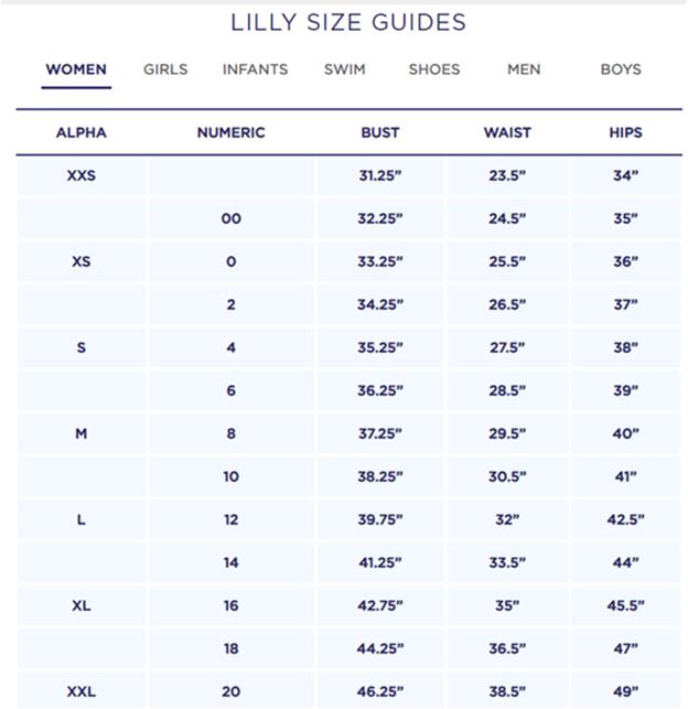 Lilly Pulitzer Size Chart