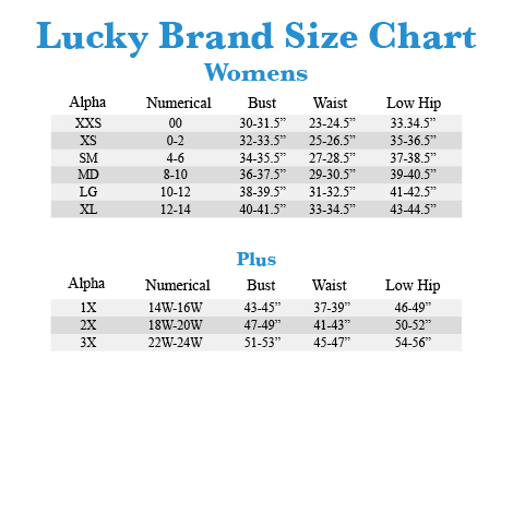 Lucky Brand Jeans Size Chart