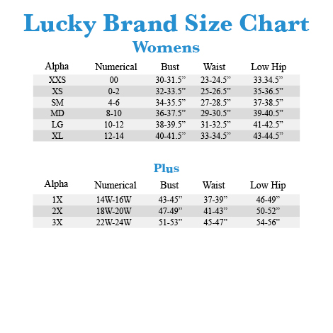 lucky brand jeans size chart