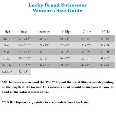 lucky brand jeans size chart