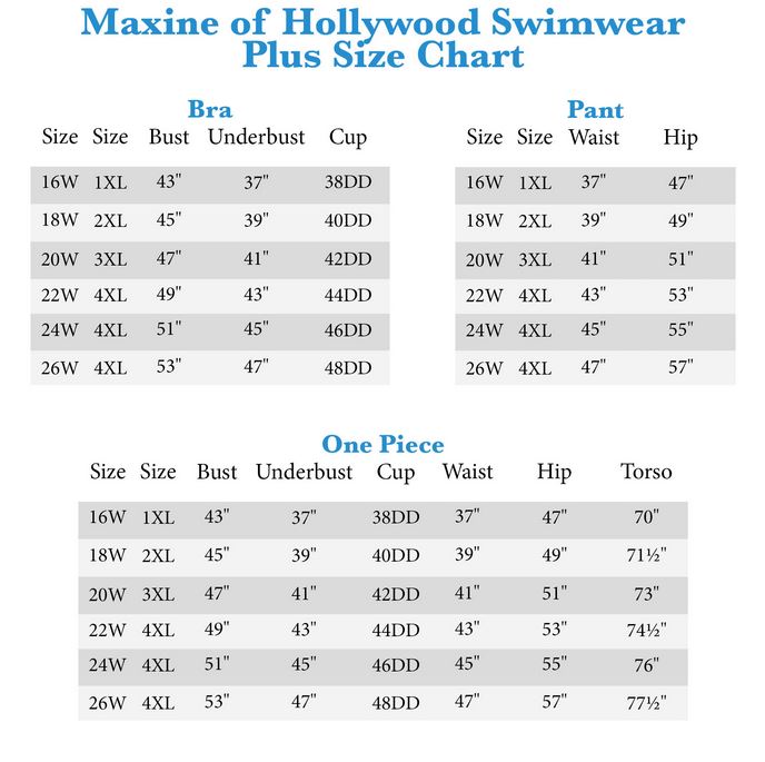Maxine Of Hollywood Swimsuit Size Chart