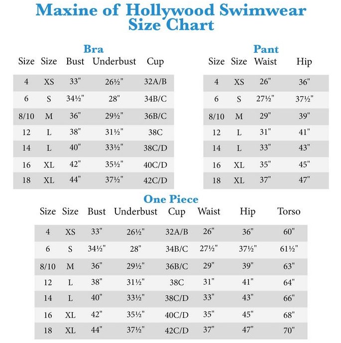 Plus Size Bathing Suit Size Chart