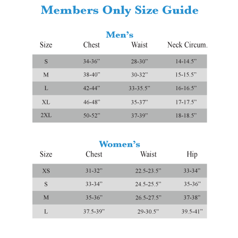 Members Only Jacket Size Chart