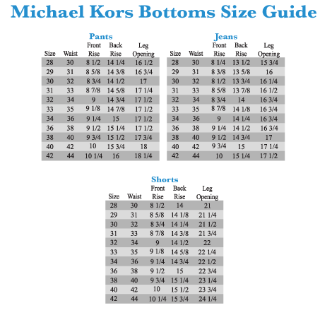 Michael Kors Size Chart Shirts
