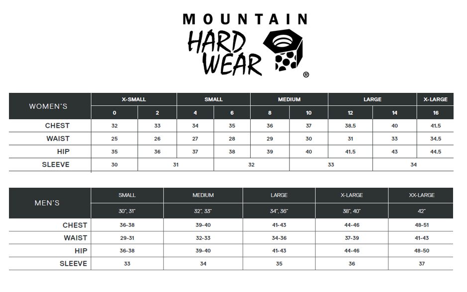 The Mountain Shirt Size Chart