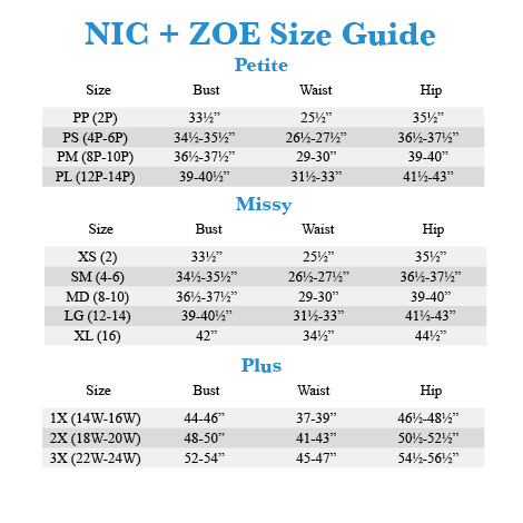 Zoe Size Chart