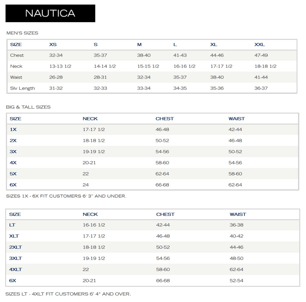 Nautica Sleepwear Size Chart