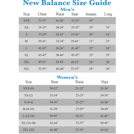 new balance width chart