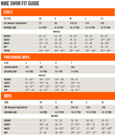 Nike Swim Short Size Chart