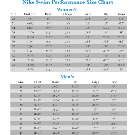 nike swimsuit size conversion chart