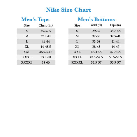nike tennis size chart