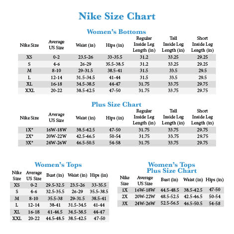 nike size chart clothing