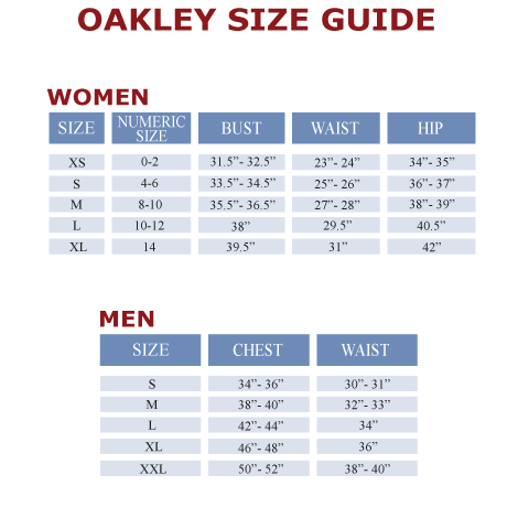 Oakley T Shirt Size Chart