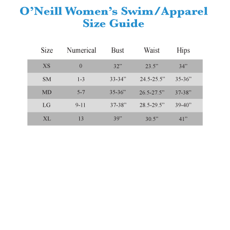 O Neill Swim Size Chart