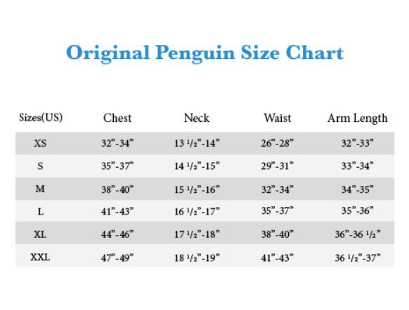 Penguin Polo Shirt Size Chart