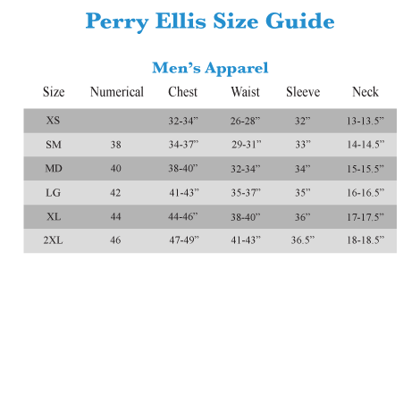 Perry Ellis Suit Size Chart