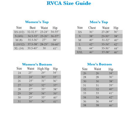 Rvca Shorts Size Chart