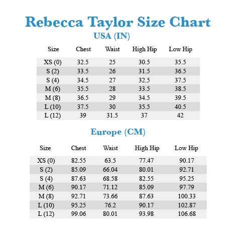 Taylor Size Chart Bottoms