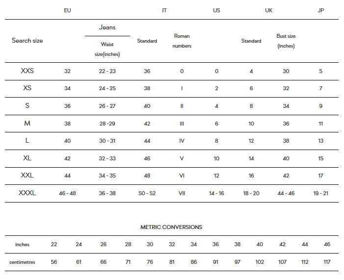 Valentino Shirt Size Chart