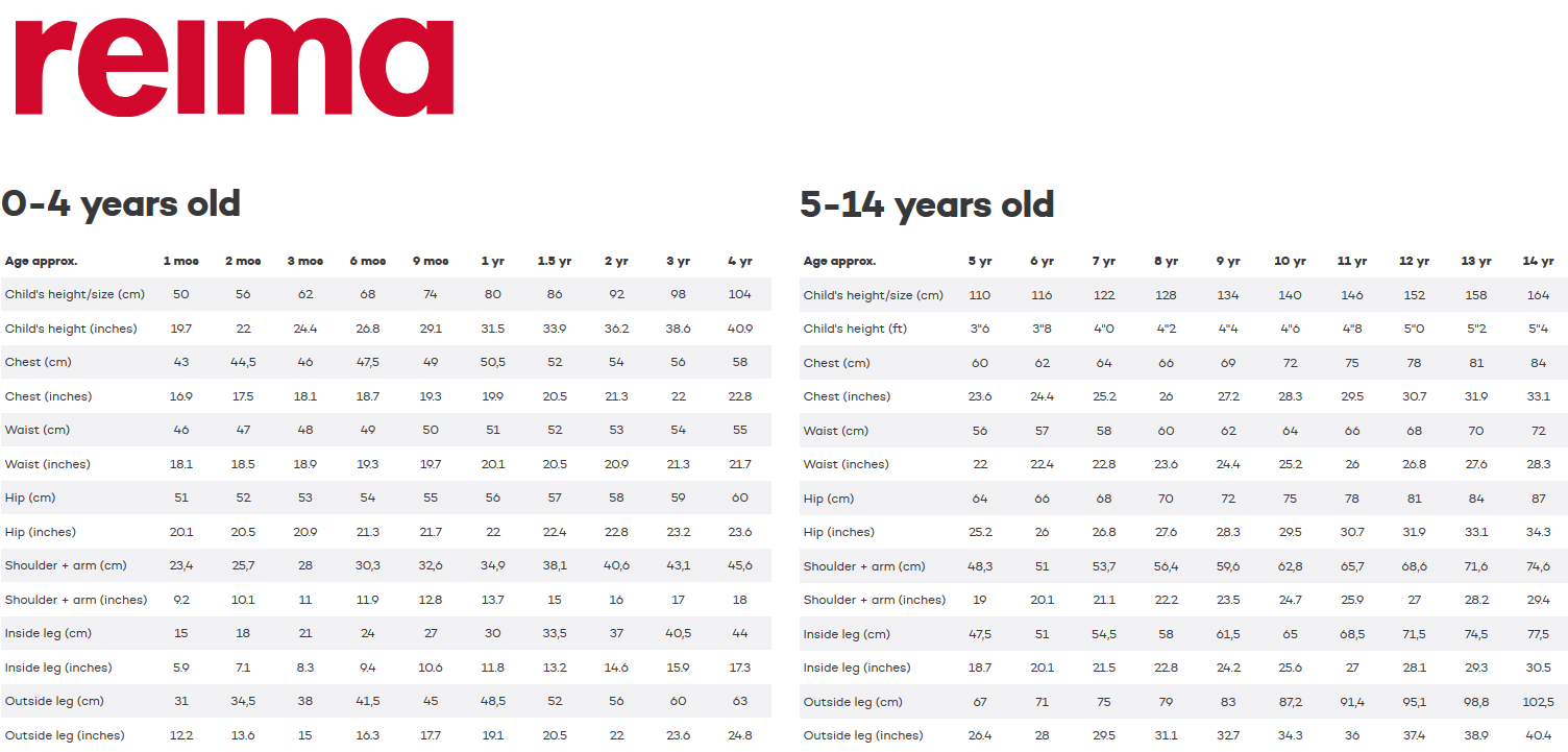 Reima Size Chart