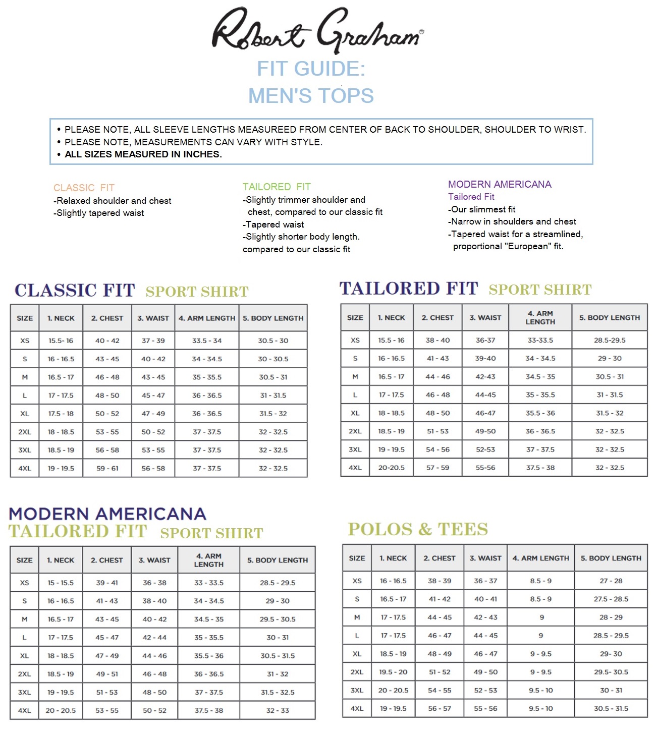 Robert Graham Shirt Size Chart