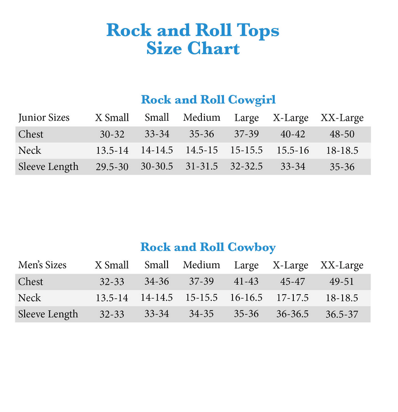 Rock And Roll Cowgirl Size Chart
