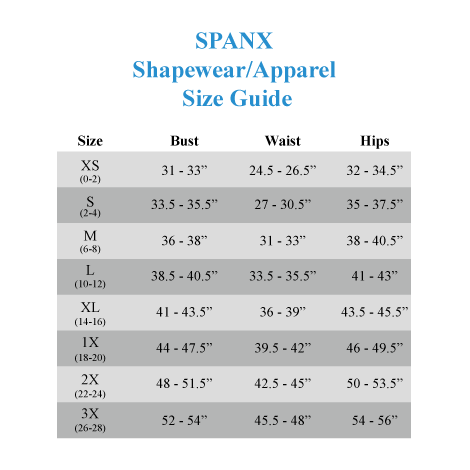 Spanx Higher Power Capri Size Chart