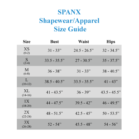 Spanx Pants Size Chart