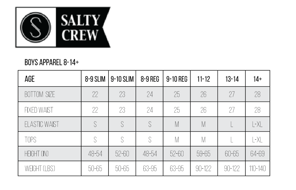 Salty Crew Size Chart